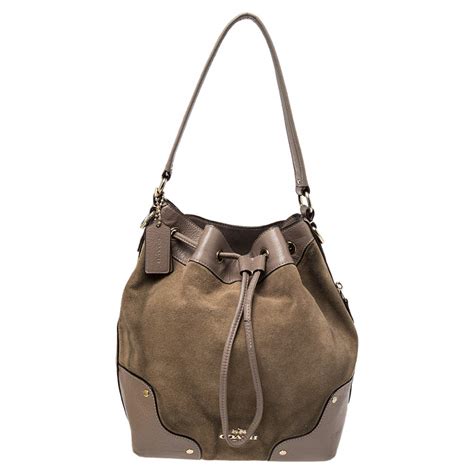 suede taupe bucket handbag